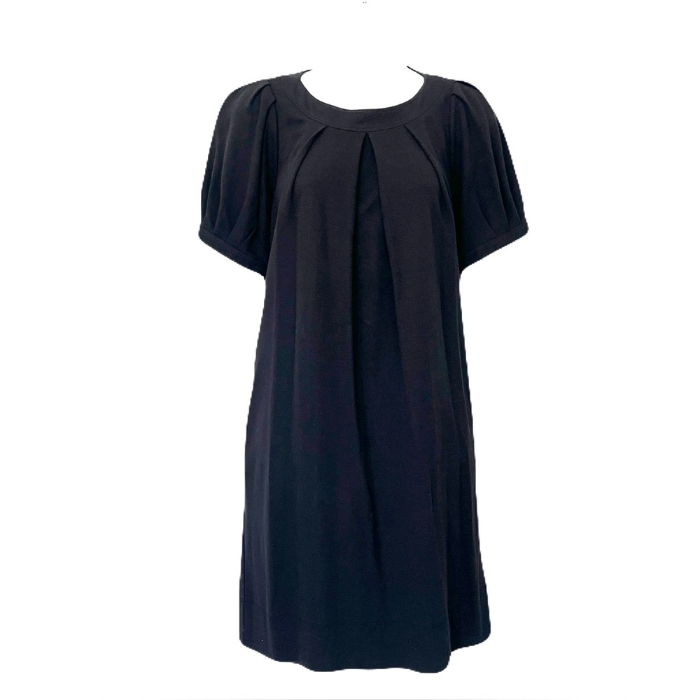 Theory Black Wool Blend Wide Pleated Puff Short Sleeve Dress, Size S